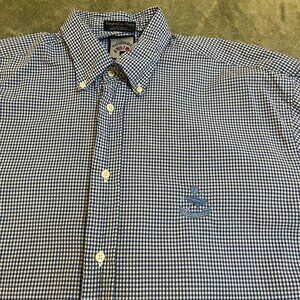 Faconnable mens short sleeve blue gingham check cotton button shirt - AS IS
